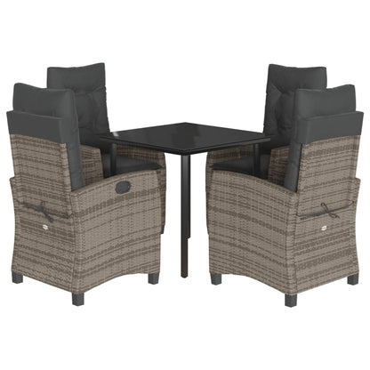 Set da Pranzo da Giardino 5 pz con Cuscini in Polyrattan Grigio
