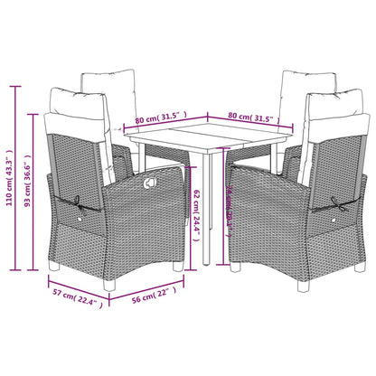 Set da Pranzo da Giardino 5 pz con Cuscini in Polyrattan Grigio