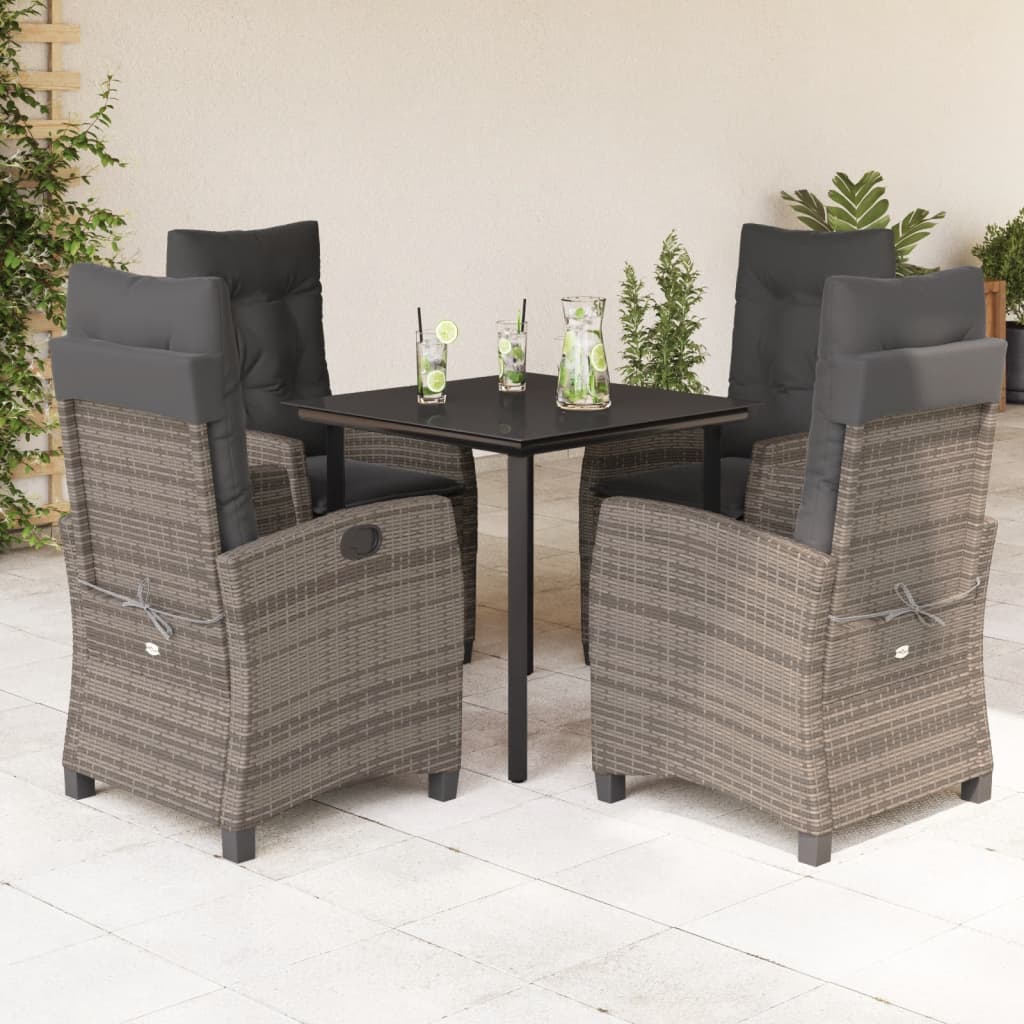 Set da Pranzo da Giardino 5 pz con Cuscini in Polyrattan Grigio - homemem39