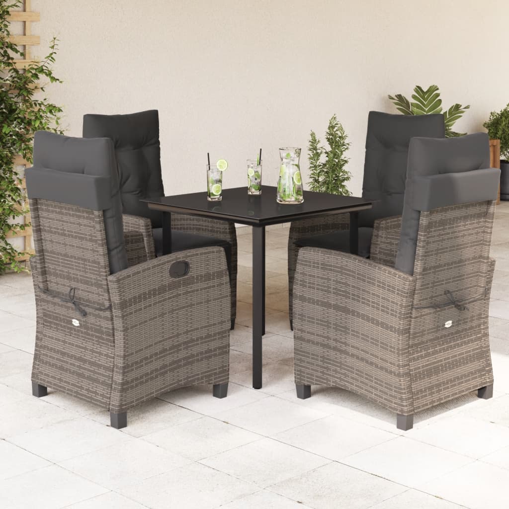 Set da Pranzo da Giardino 5 pz con Cuscini in Polyrattan Grigio - homemem39