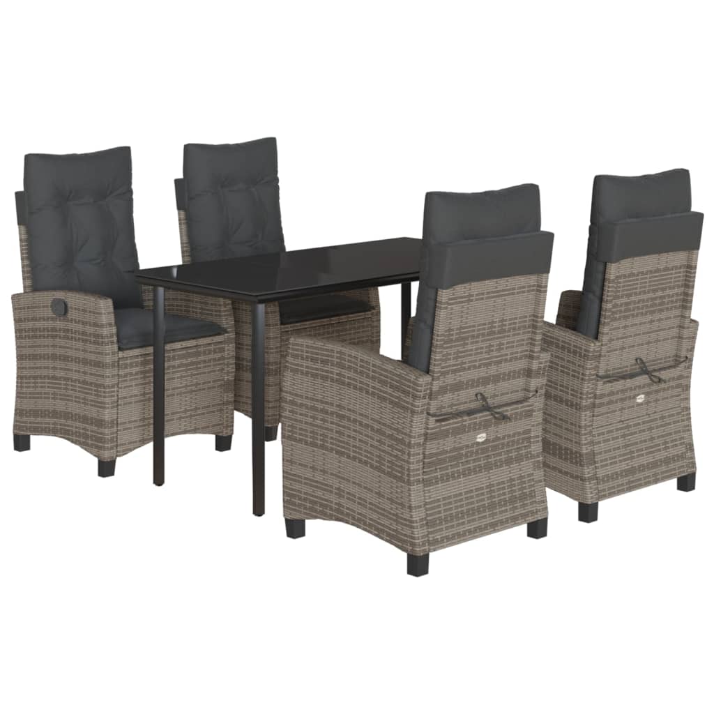 Set da Pranzo da Giardino 5 pz con Cuscini in Polyrattan Grigio - homemem39