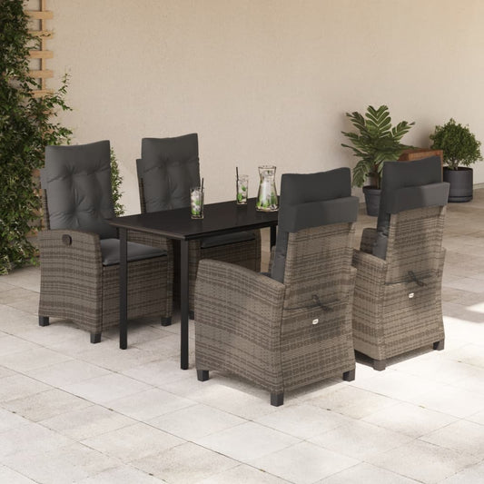 Set da Pranzo da Giardino 5 pz con Cuscini in Polyrattan Grigio - homemem39
