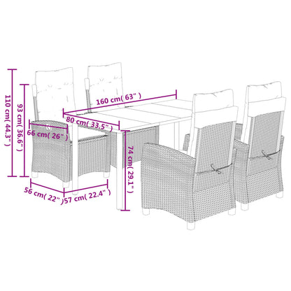 Set da Pranzo da Giardino 5 pz con Cuscini in Polyrattan Grigio