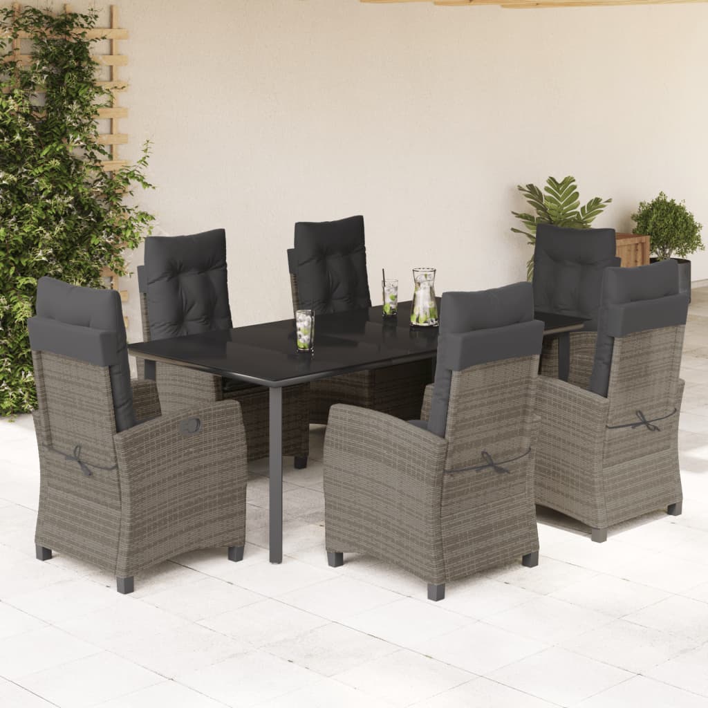 Set da Pranzo da Giardino 7 pz con Cuscini in Polyrattan Grigio - homemem39
