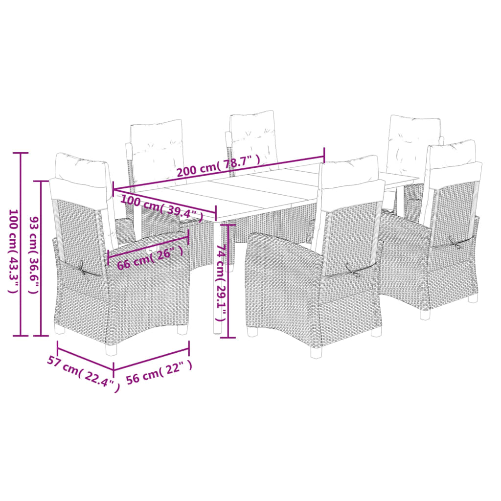 Set da Pranzo da Giardino 7 pz con Cuscini in Polyrattan Grigio | homemem39