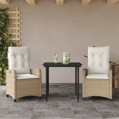 Set da Pranzo da Giardino 3 pz con Cuscini Beige in Polyrattan - homemem39