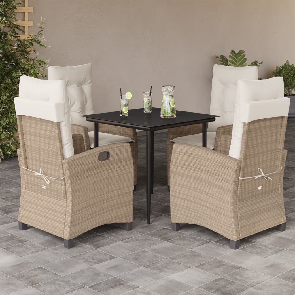 Set da Pranzo da Giardino 5 pz con Cuscini Beige in Polyrattan - homemem39