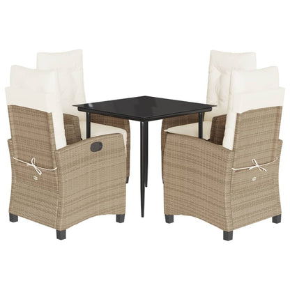 Set da Pranzo da Giardino 5 pz con Cuscini Beige in Polyrattan - homemem39