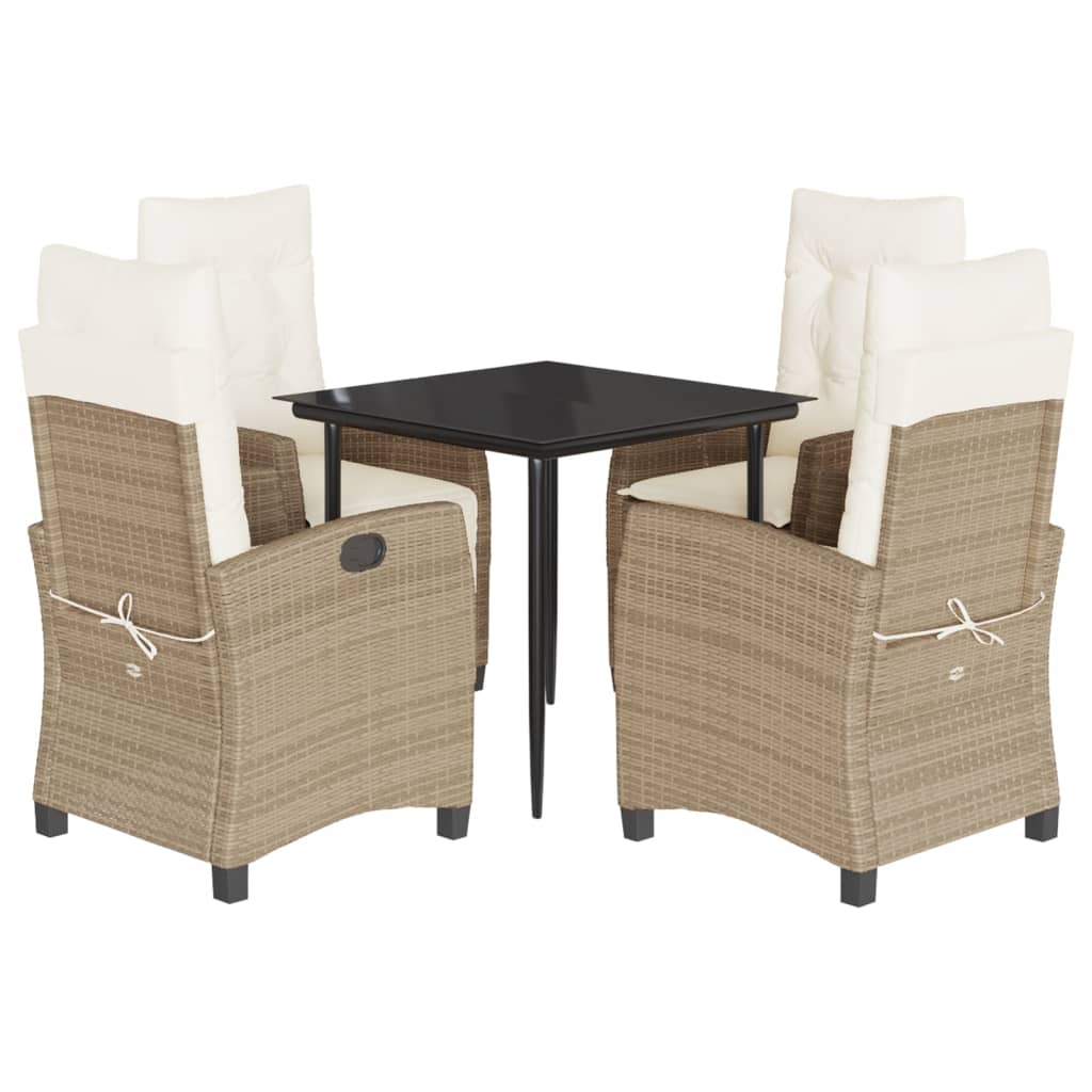 Set da Pranzo da Giardino 5 pz con Cuscini Beige in Polyrattan