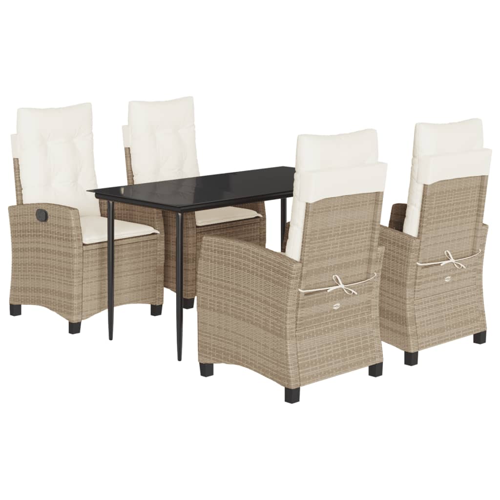 Set da Pranzo da Giardino 5 pz con Cuscini Beige in Polyrattan - homemem39