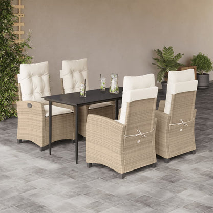 Set da Pranzo da Giardino 5 pz con Cuscini Beige in Polyrattan - homemem39