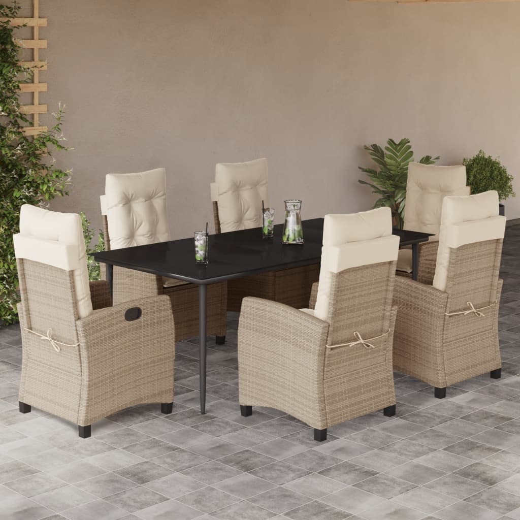 Set da Pranzo da Giardino 7 pz con Cuscini Beige in Polyrattan - homemem39