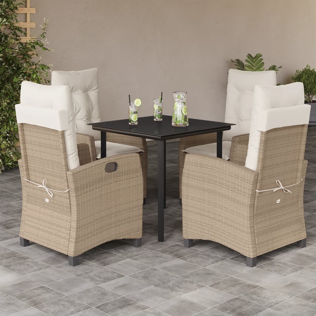 Set da Pranzo da Giardino 5 pz con Cuscini Beige in Polyrattan - homemem39