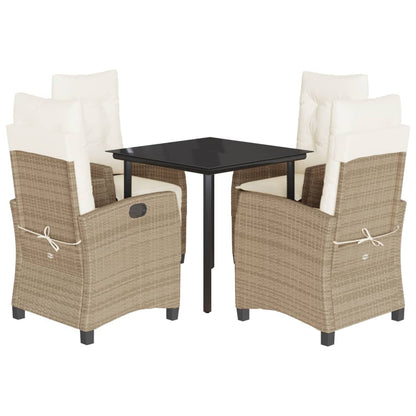 Set da Pranzo da Giardino 5 pz con Cuscini Beige in Polyrattan