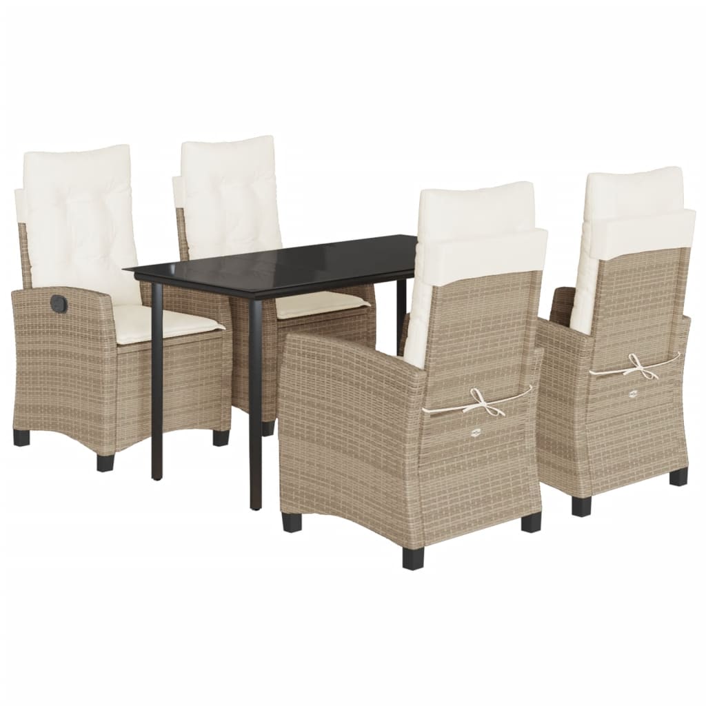 Set da Pranzo da Giardino 5 pz con Cuscini Beige in Polyrattan - homemem39