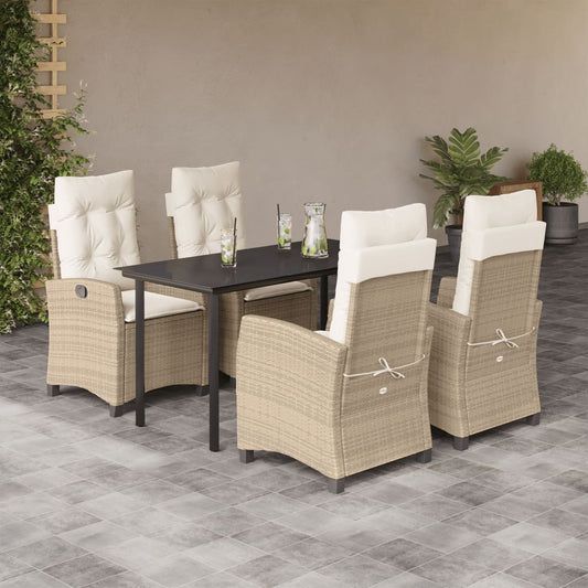 Set da Pranzo da Giardino 5 pz con Cuscini Beige in Polyrattan - homemem39