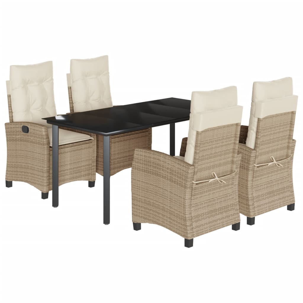 Set da Pranzo da Giardino 5 pz con Cuscini Beige in Polyrattan