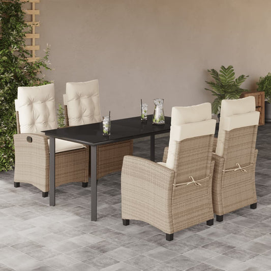Set da Pranzo da Giardino 5 pz con Cuscini Beige in Polyrattan - homemem39