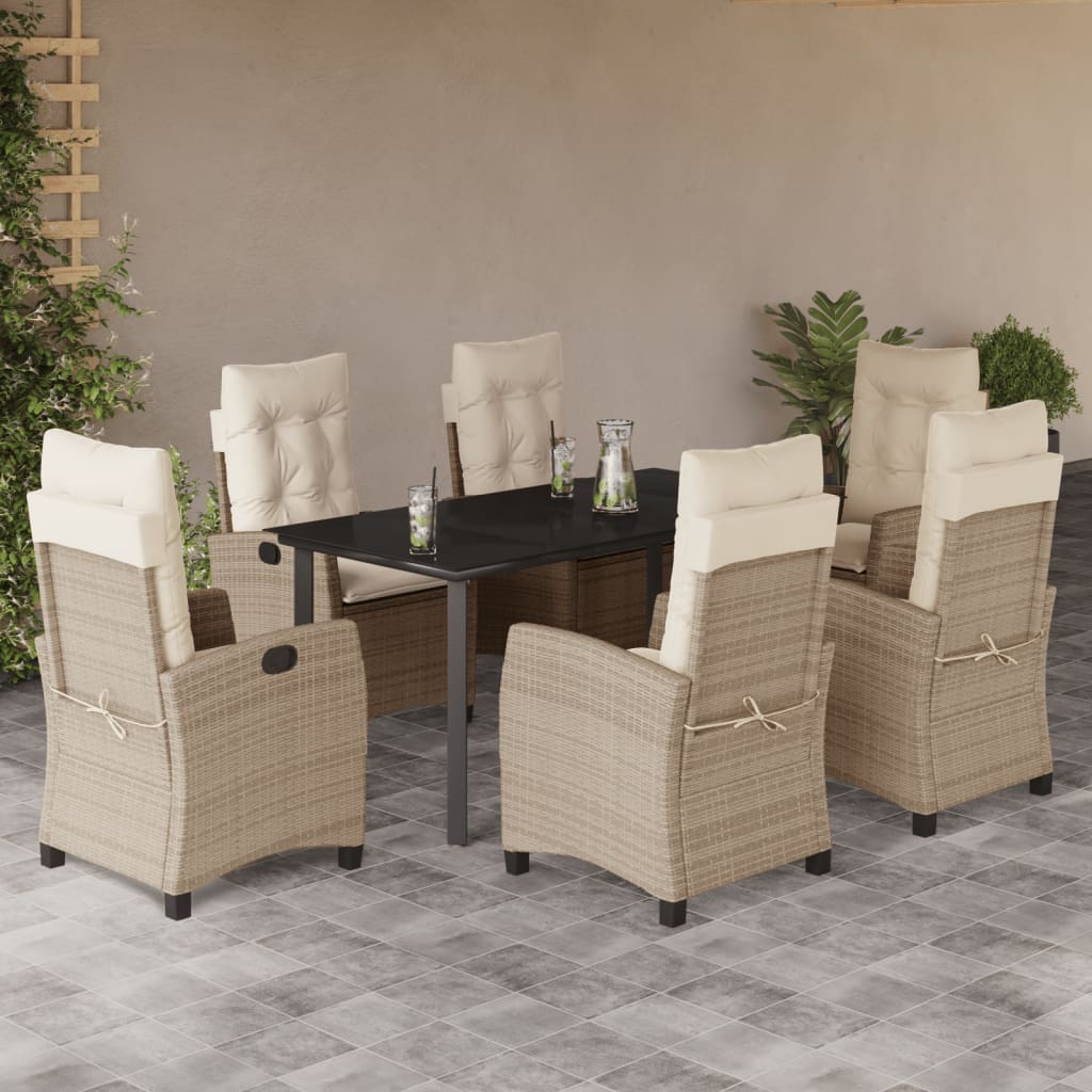 Set da Pranzo da Giardino 7 pz con Cuscini Beige in Polyrattan - homemem39
