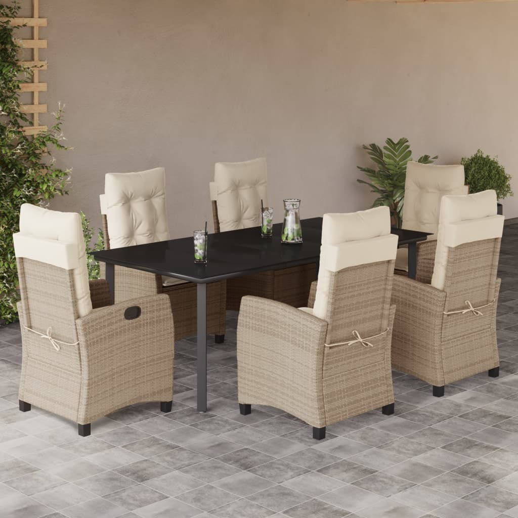 Set da Pranzo da Giardino 7 pz con Cuscini Beige in Polyrattan - homemem39
