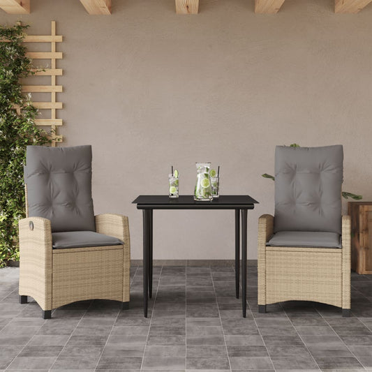 Set Pranzo da Giardino 3 pz con Cuscini Beige Misto Polyrattan