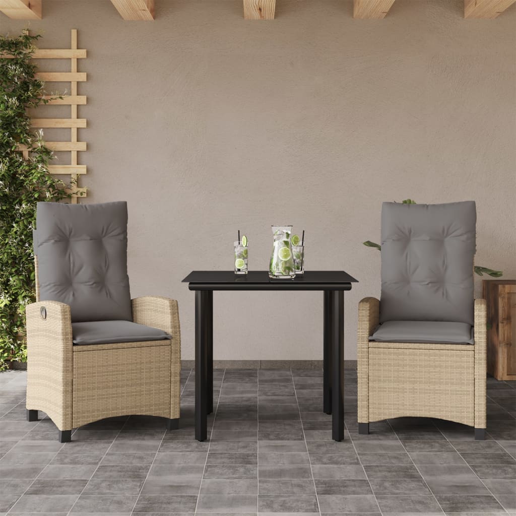 Set Pranzo da Giardino 3 pz con Cuscini Beige Misto Polyrattan - homemem39