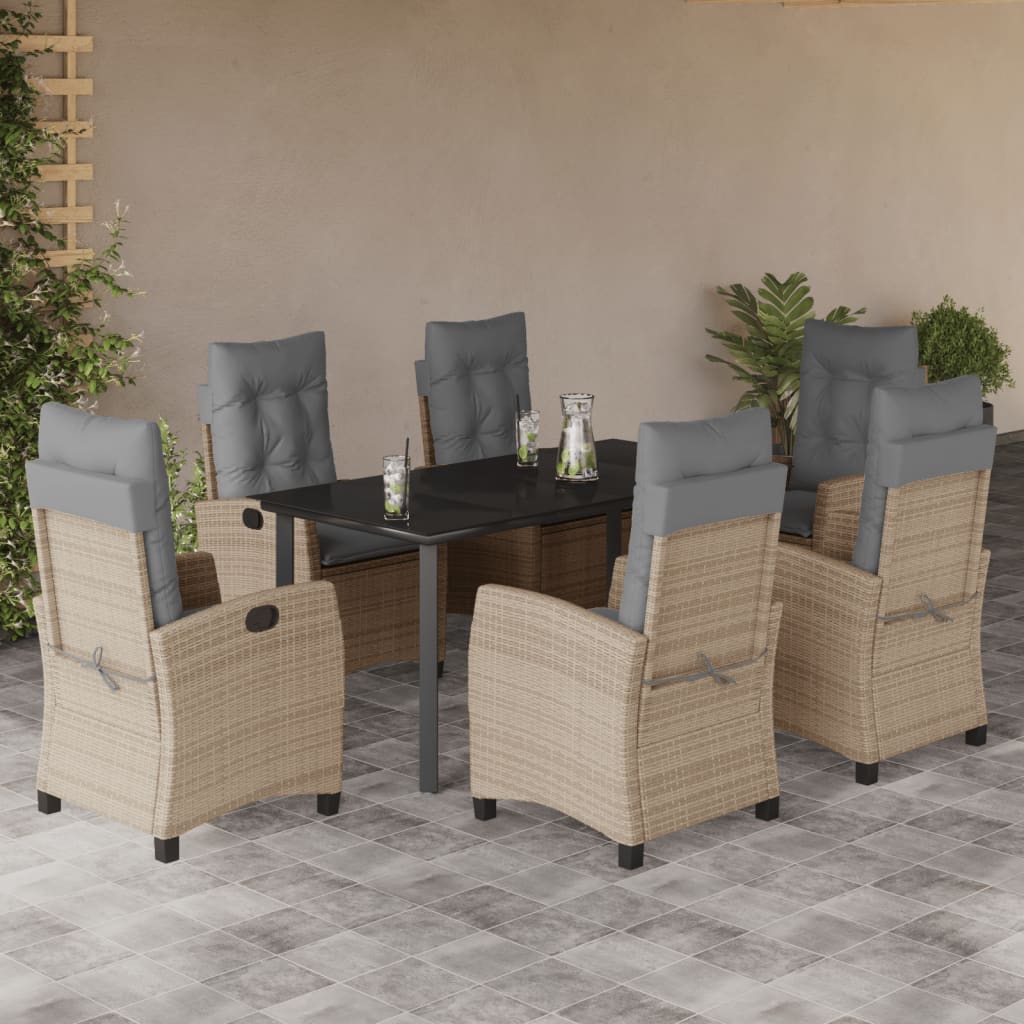 Set Pranzo da Giardino 7 pz con Cuscini Beige Misto Polyrattan - homemem39