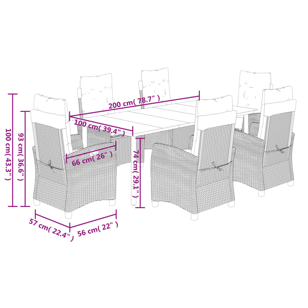 Set Pranzo da Giardino 7 pz con Cuscini Beige Misto Polyrattan | homemem39