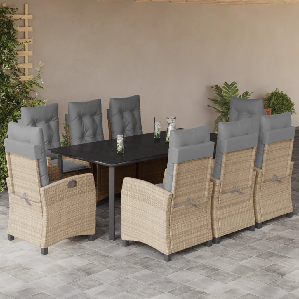 Set Pranzo da Giardino 9 pz con Cuscini Beige Misto Polyrattan - homemem39