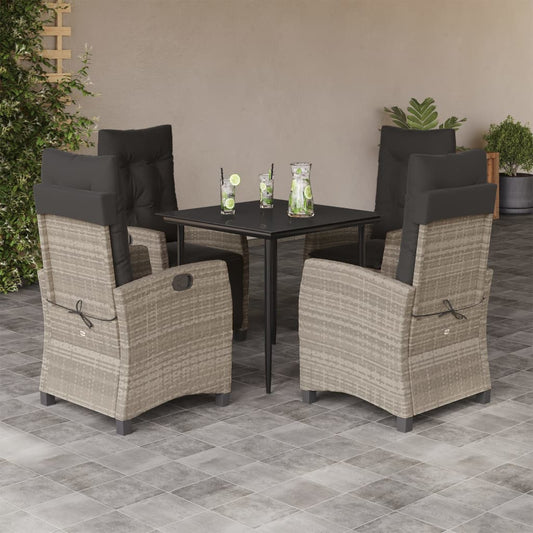 Set Pranzo da Giardino 5pz con Cuscini Grigio Chiaro Polyrattan