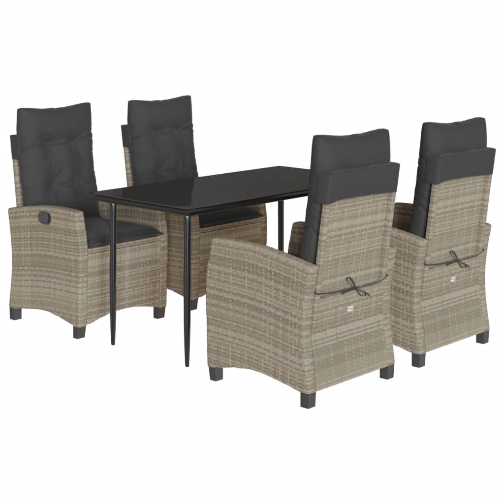Set Pranzo da Giardino 5pz con Cuscini Grigio Chiaro Polyrattan - homemem39