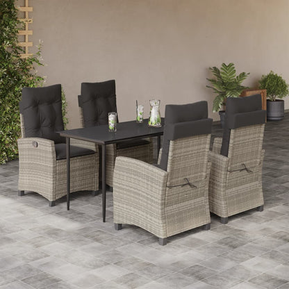 Set Pranzo da Giardino 5pz con Cuscini Grigio Chiaro Polyrattan - homemem39