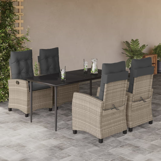 Set Pranzo da Giardino 5pz con Cuscini Grigio Chiaro Polyrattan - homemem39