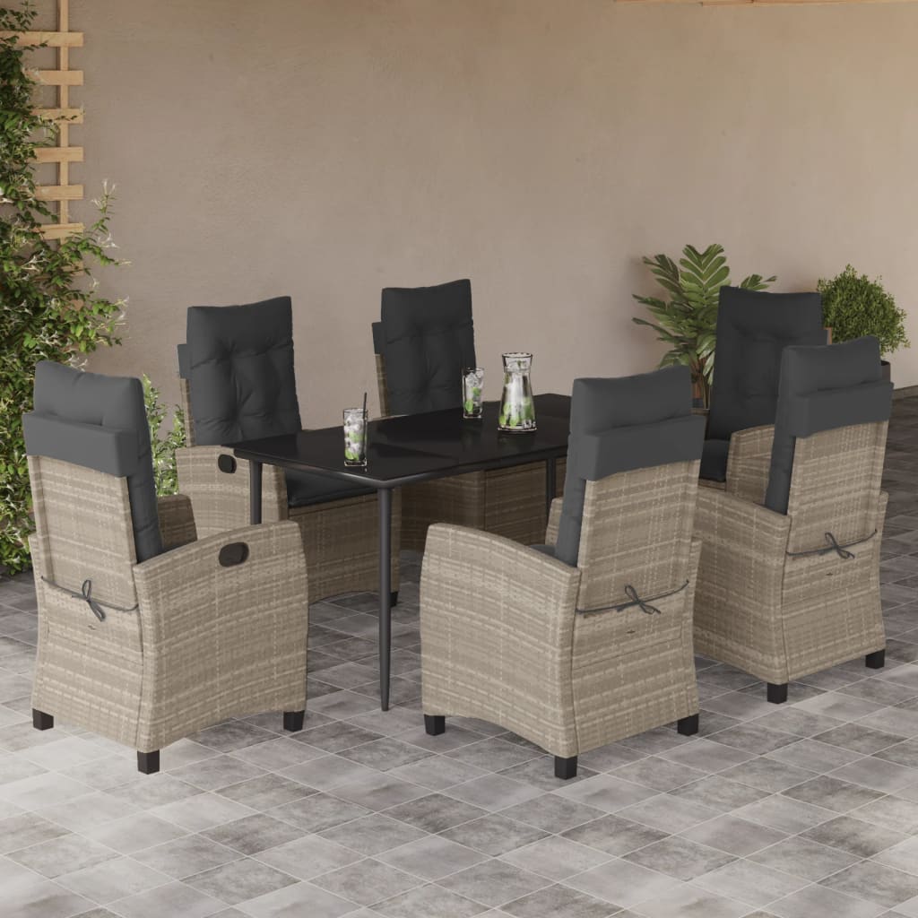 Set da Pranzo da Giardino 7 pz Cuscini Polyrattan Grigio Chiaro - homemem39