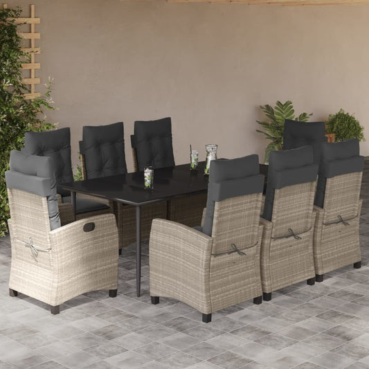 Set Pranzo da Giardino 9pz con Cuscini Grigio Chiaro Polyrattan - homemem39