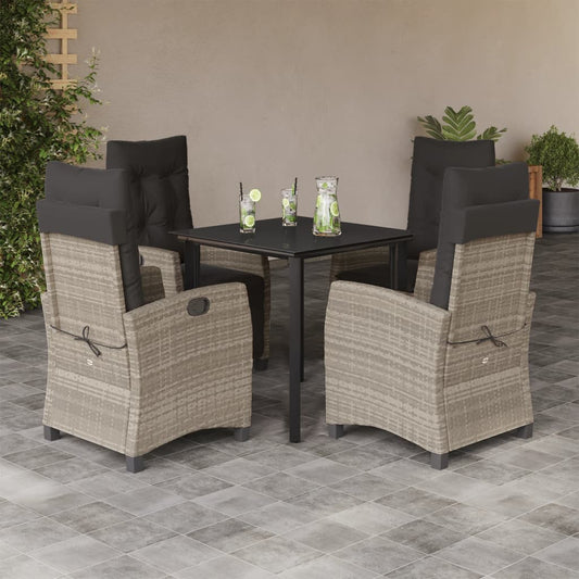 Set Pranzo da Giardino 5pz con Cuscini Grigio Chiaro Polyrattan - homemem39