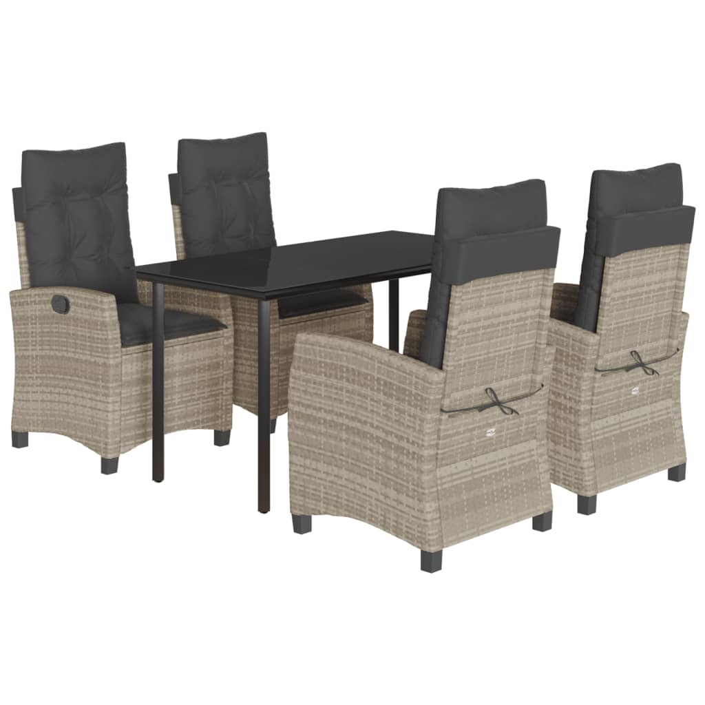Set Pranzo da Giardino 5pz con Cuscini Grigio Chiaro Polyrattan - homemem39