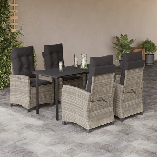 Set Pranzo da Giardino 5pz con Cuscini Grigio Chiaro Polyrattan - homemem39