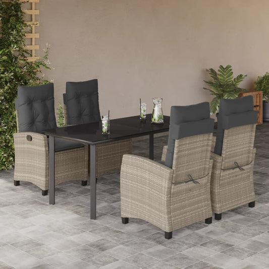 Set Pranzo da Giardino 5pz con Cuscini Grigio Chiaro Polyrattan - homemem39