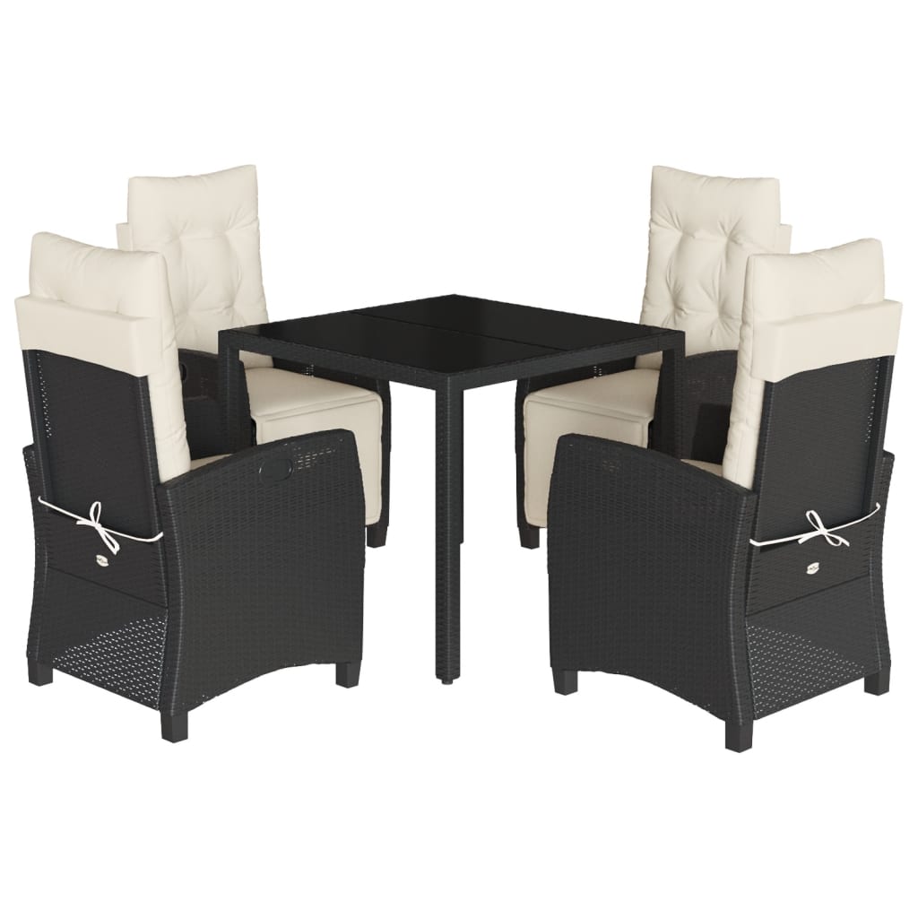 Set da Pranzo da Giardino 5 pz Nero con Cuscini in Polyrattan