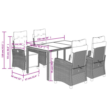 Set da Pranzo da Giardino 5 pz Nero con Cuscini in Polyrattan | homemem39