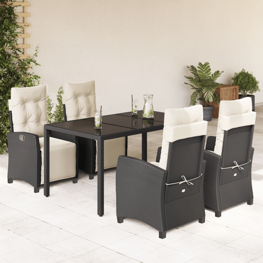 Set da Pranzo da Giardino 5 pz Nero con Cuscini in Polyrattan - homemem39