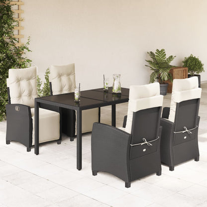 Set da Pranzo da Giardino 5 pz Nero con Cuscini in Polyrattan - homemem39