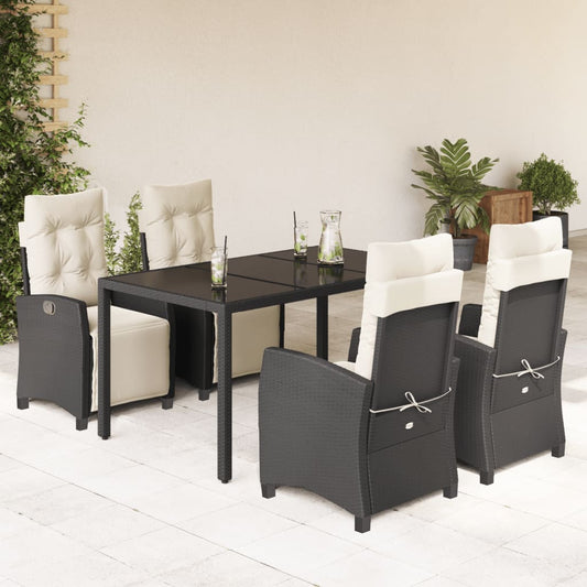 Set da Pranzo da Giardino 5 pz Nero con Cuscini in Polyrattan - homemem39
