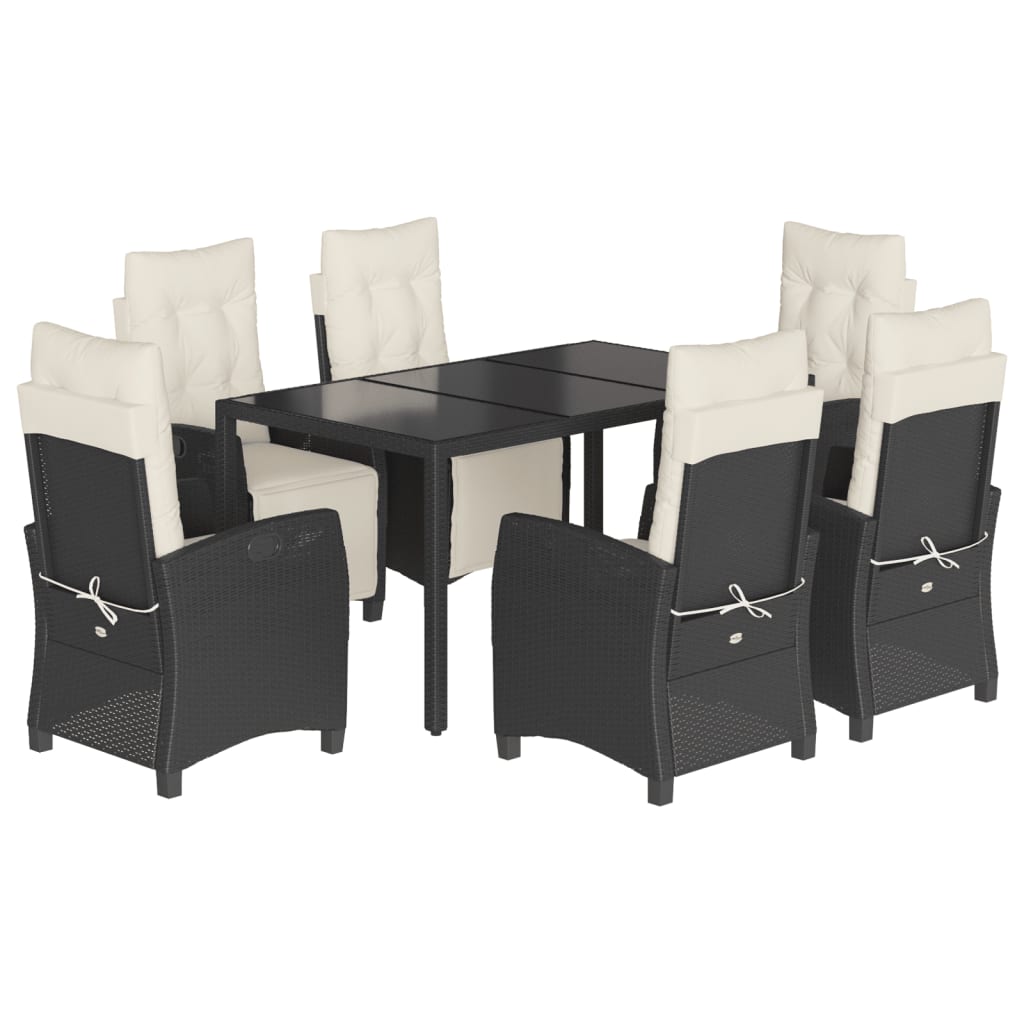 Set da Pranzo da Giardino 7 pz Nero con Cuscini in Polyrattan - homemem39