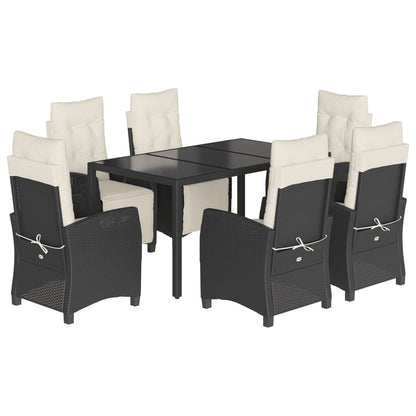 Set da Pranzo da Giardino 7 pz Nero con Cuscini in Polyrattan - homemem39