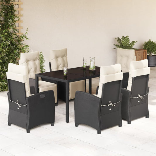 Set da Pranzo da Giardino 7 pz Nero con Cuscini in Polyrattan - homemem39