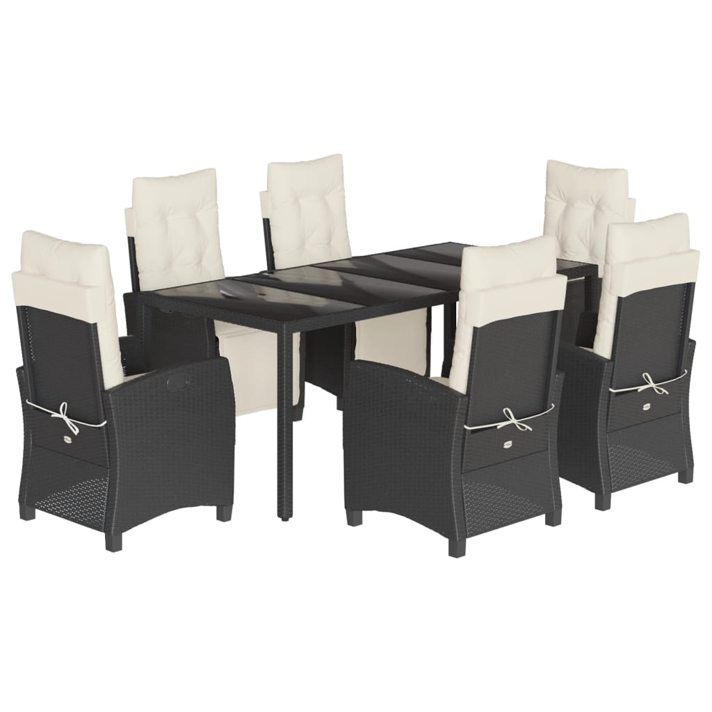 Set da Pranzo da Giardino 7 pz Nero con Cuscini in Polyrattan - homemem39