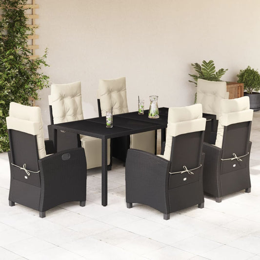 Set da Pranzo da Giardino 7 pz Nero con Cuscini in Polyrattan - homemem39