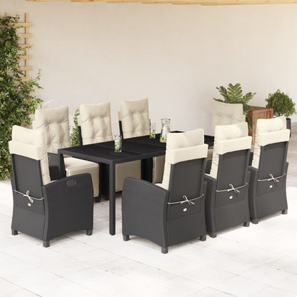 Set da Pranzo da Giardino 9 pz con Cuscini Nero in Polyrattan - homemem39